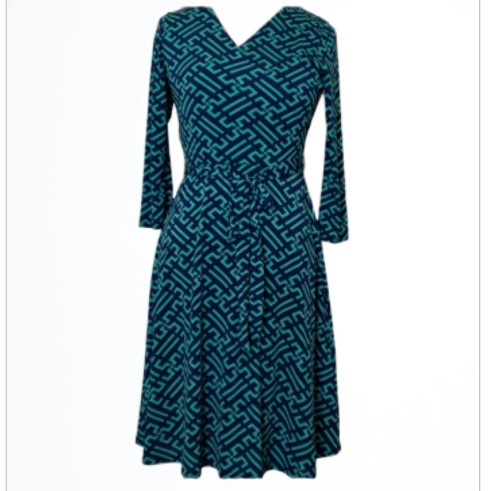 41 Hawthorn Navy Teal Fit and Flare Knit Dress Size M